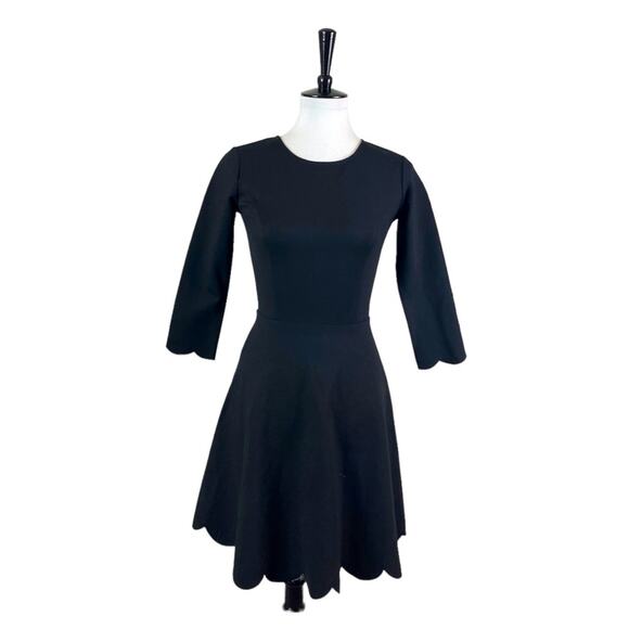Lulus Fit Flare Bodycon Black Dress Scalloped Edge 3/4 Sleeves Women’s Small - Picture 1 of 14